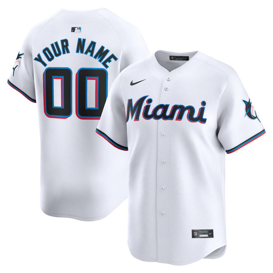 Men Miami Marlins Nike White Home Limited Custom MLB Jersey->customized mlb jersey->Custom Jersey